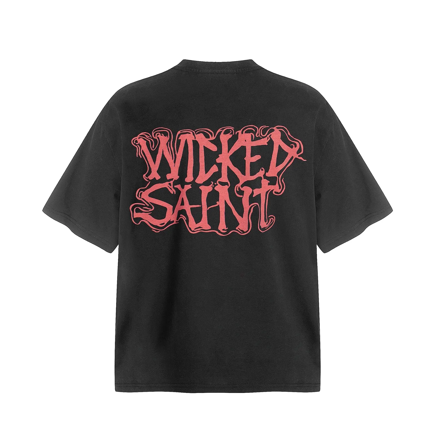 VT9244 P140💰 SAINT Michael "Skull Death" punk style printed retro washed distressed short-sleeved T-shirt Small neckline design White ink digital direct printing High street retro heavy distressed washed Vintage short sleeves Size: S M L XL